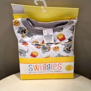 Swiggles‎ Boys Dinosaur Hamburger French Fry Pajamas Size 2T Tight Fit Cotton